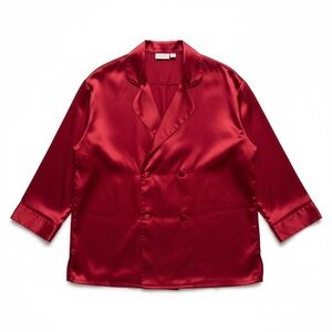 Victoria’s Secret Vintage Red Satin Pajama Blouse Button Top Size S Korea